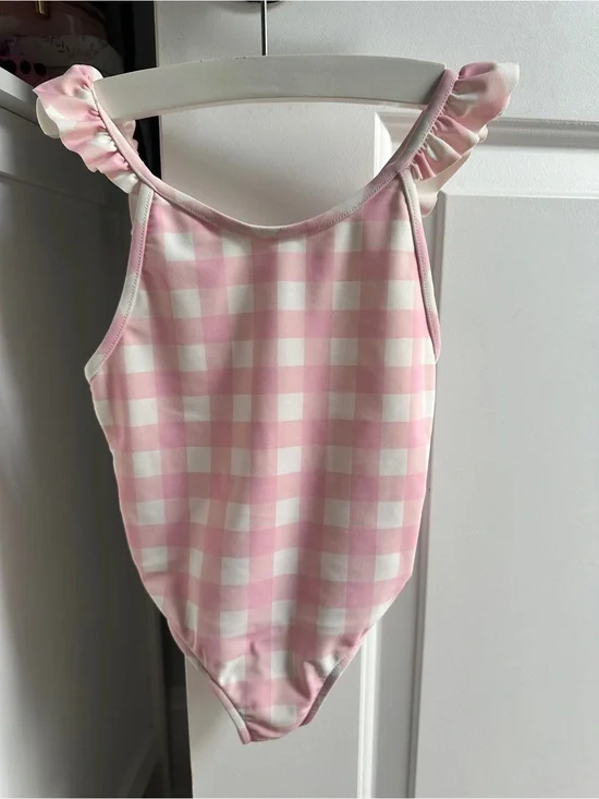 Ralph Lauren Polo Pink and White Gingham Ruffle Strap One-Piece Sz 2T