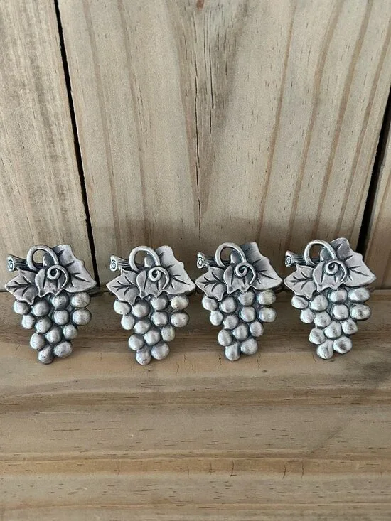 Set of 4 Pewter Grape Cluster Napkin Rings Holders