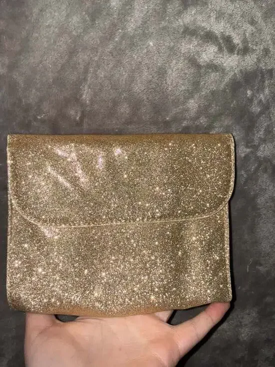 bareMinerals Gold Glitter Cosmetic Makeup Clutch Bag