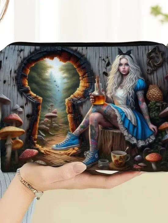 Halloween Dark Goth Steam Punk Alice Makeup Bag Double-Sided 6