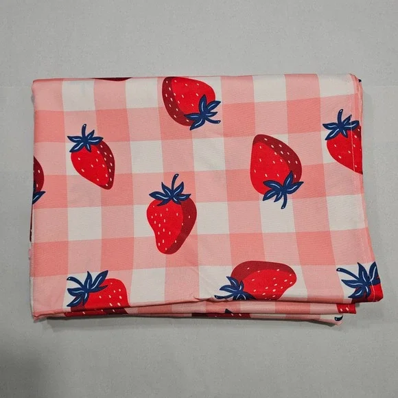 Strawberry Tablecloth 60x84 Pink Strawberry Gingham Rectangular Picnic