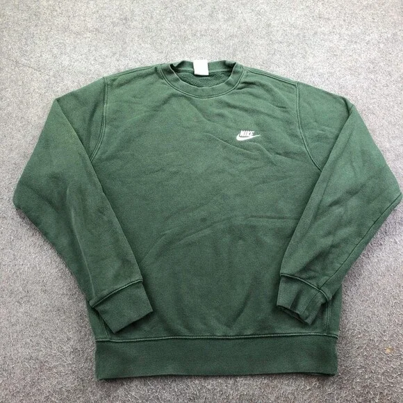 Nike Sweatshirt Mens Small Green Fleece Pullover Crewneck Small Swoosh Logo