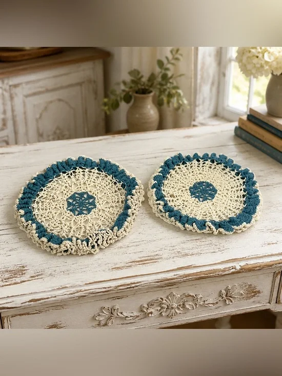 Vintage handmade cotton crocheted Doilie