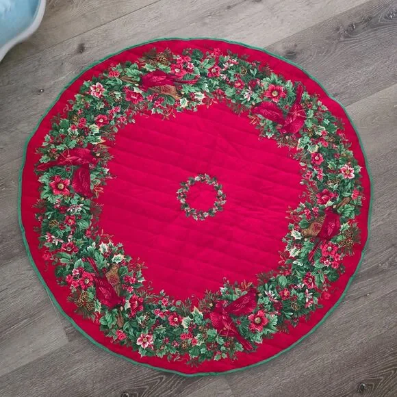 Quilted Cotton Holiday Winter Christmas Round Tablecloth 34