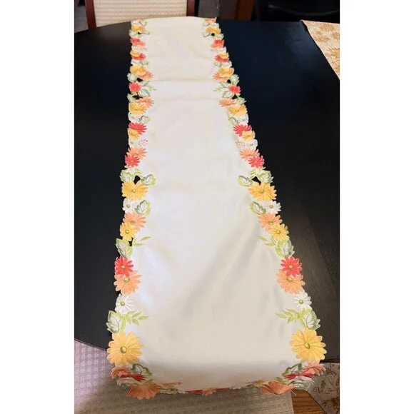 Table Runner Dresser Cover Doily Pink Yellow Daisy Linen Spring Lace 12x36in