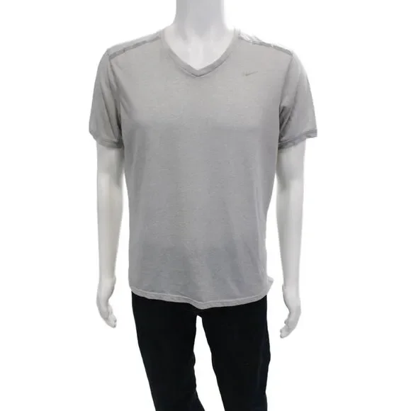 Nike Mens Gray V-Neck Short Sleeve Sports T-Shirt Poly/Cotton Size M