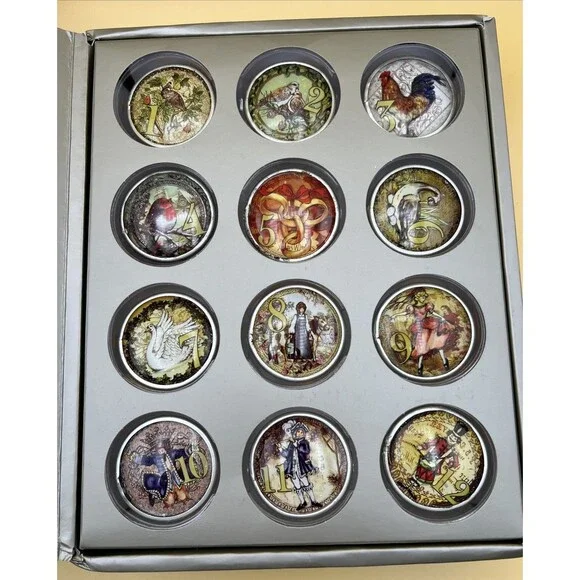 Pottery Barn The 12 Days of Christmas Napkin Rings Set in Box -Holiday Decor