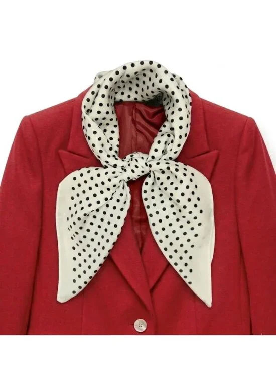 ✨Luxury Elegant Silky Soft Scarf White Black Polka Dot Square Wrap Accessory New