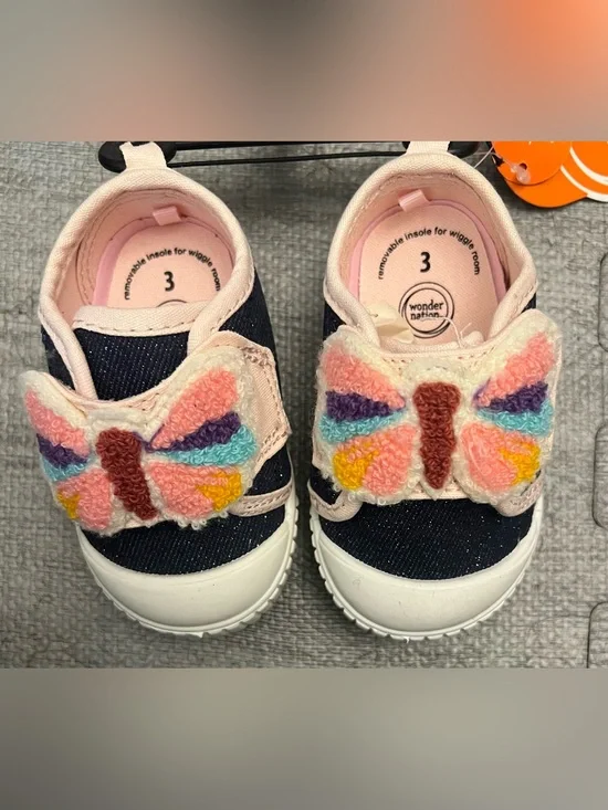 Wonder Nation Unisex Baby & Toddler Casual Sneakers Size 3 Navy/Pink Butterfly