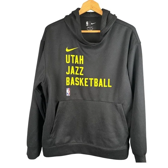 Nike Utah Jazz Basketball Hoodie Mens XL Black Dri-FIT NBA Pullover Sweatshirt
