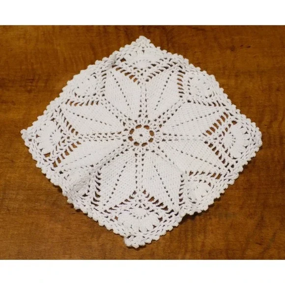 Vintage Square Hand Crocheted Doily Elegant 8