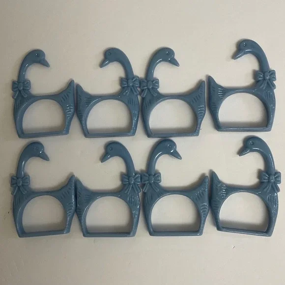 Vintage Goose Napkin Rings Set of 8 Blue Taiwan Durabl Plastic EUC