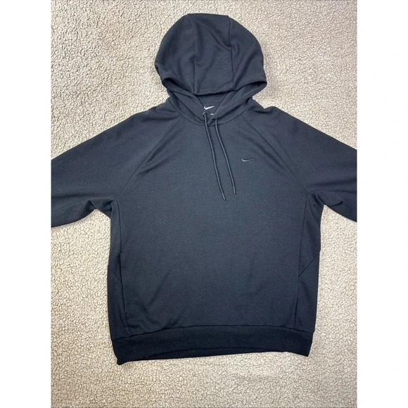 Nike Dri-Fit Primary Fleece UV Hoodie Mens M Black Pullover Sweatshirt EUC