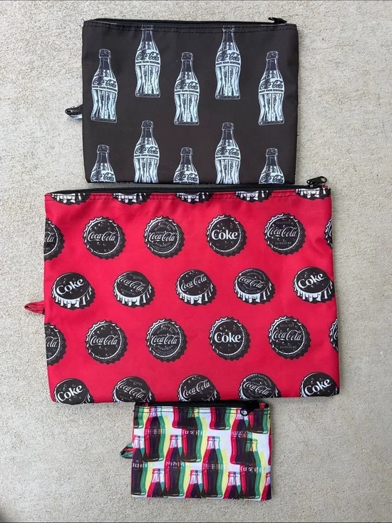 Coca-Cola | Red, Black & Multicolor Printed Zipper Pouch Trio - Sizes S, M, L