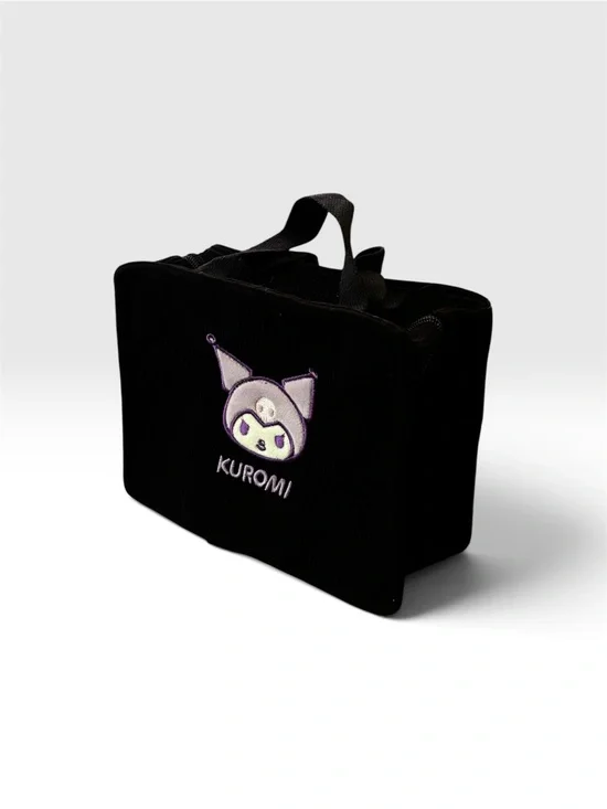 Kuromi Embroidered Black Corduroy Mini Makeup Tote Bag