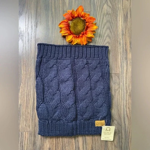 🦋B2G1🦋NOBLE MOUNT Mens Navy Cable Knit Toaster Snood Scarf NWT