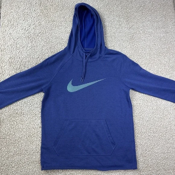 Nike Dri-FIT Hooded Pullover Hoodie Blue Men's S Lightweight L/S Check Logo