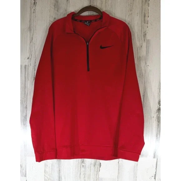 Nike Fleece Pullover XL Red Dri-FIT 1/4 Zip Athletic Activewear Performance READ