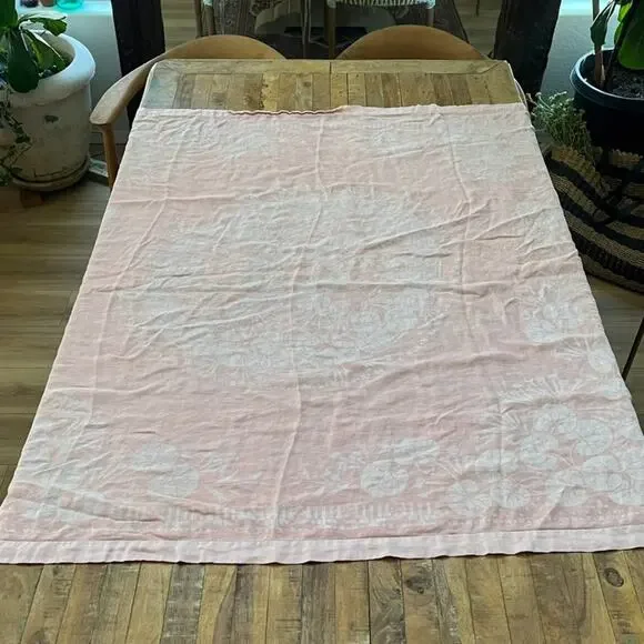 Vintage Linen Tablecloth Light Pink Persian Style Reversible 54