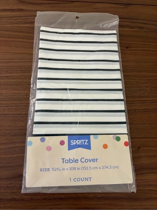 Spritz Black & White Striped Table Cover 52” x 108” Party Decor