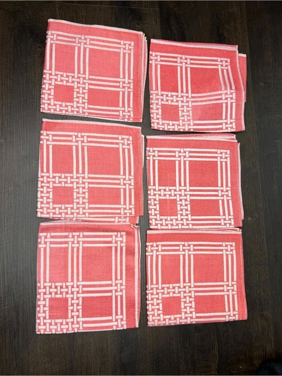 Set of Six Vintage White and Pink Patterned Napkins