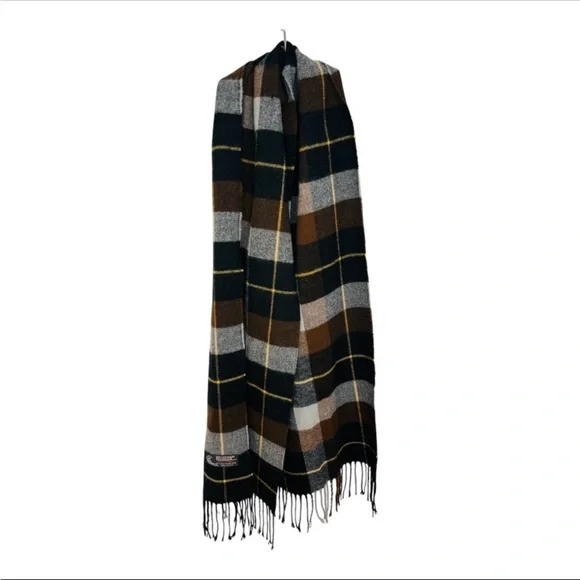 Cashmere Blend Scarf, Unisex Plaid in Black, Brown, and Gray, Italian Design, OS