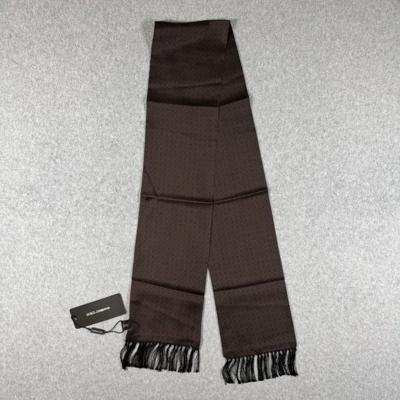 NWT Dolce & Gabbana Brown 100% Silk Scarf Made in Italy