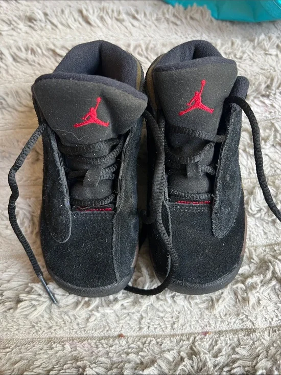 Jordan Black Suede Baby Sneakers with Red Jumpman