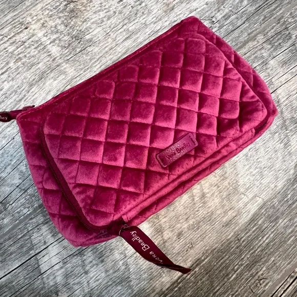 Vera Bradley Quilted Velvet Cosmetic Bag in Raspberry