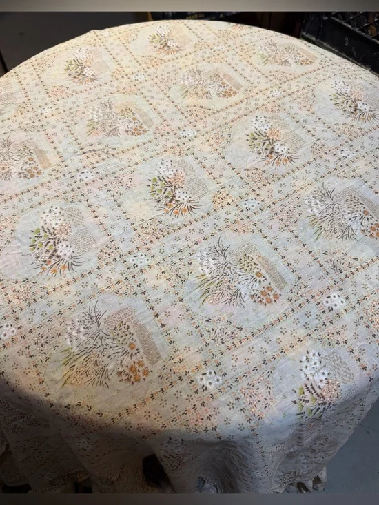 Vintage Prairie Floral Basket Pattern Tablecloth No Issues