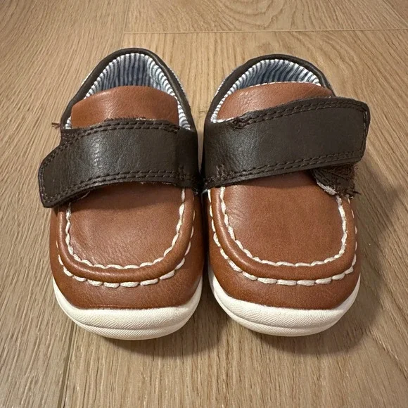 Carters Baby Boy Jaden2-P Brown Faux Leather Boat Shoe Loafers Size 3 US 18 EUR