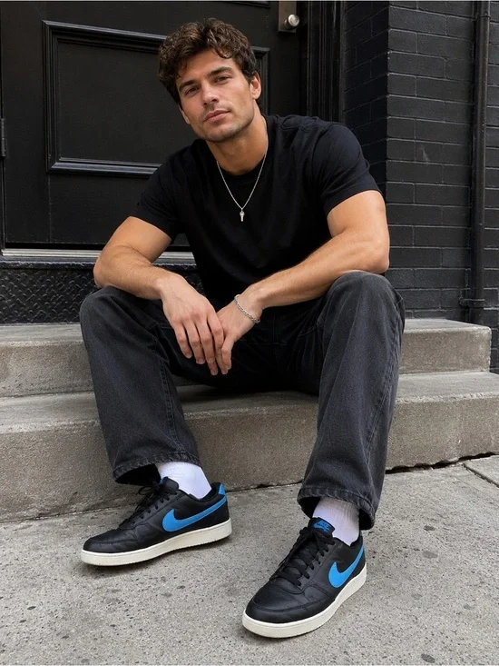 Nike Men’s Black Sneakers with Blue Swoosh