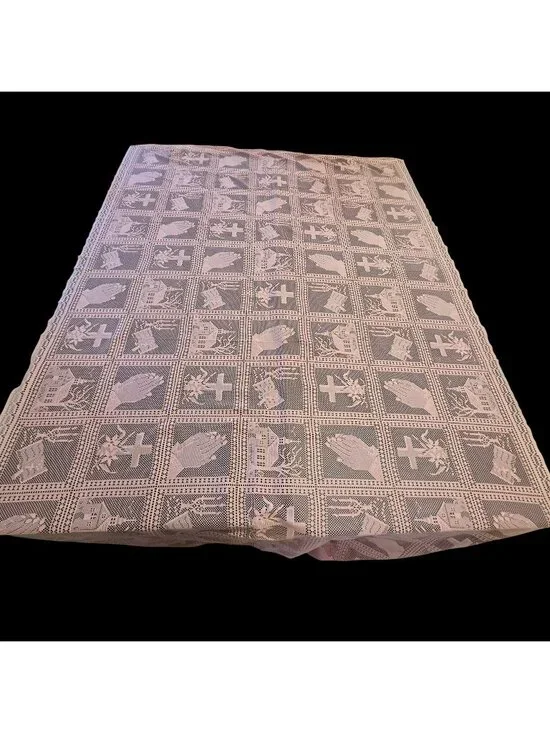 Pink Lace Religious Christian Tablecloth Praying Hands Cross Church 100