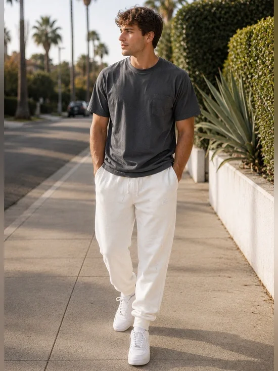 ✔️NIKE White Logo Fleece Joggers - Classic Sweatpants - Men’s Medium