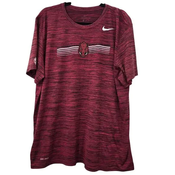 Arkansas Razorbacks Shirt Mens XL Red NCAA Football Nike Dri Fit Heathered