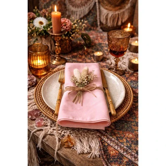 Set of 6 Peach Cloth Dinner Napkins‎ Solid Salmon Pink Reusable Table Linens