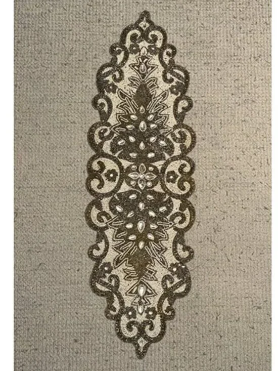 Pier 1 Imports Made In India Handmade Beaded Table Runner Cream Scroll 38