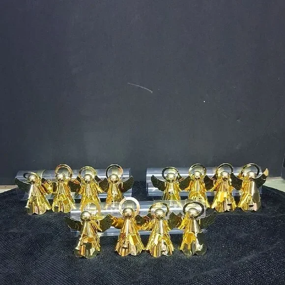 Brass Angel Halo Napkin Rings‎ Lot 12 Trumpet Gold Tone Religious Christmas Vtg.