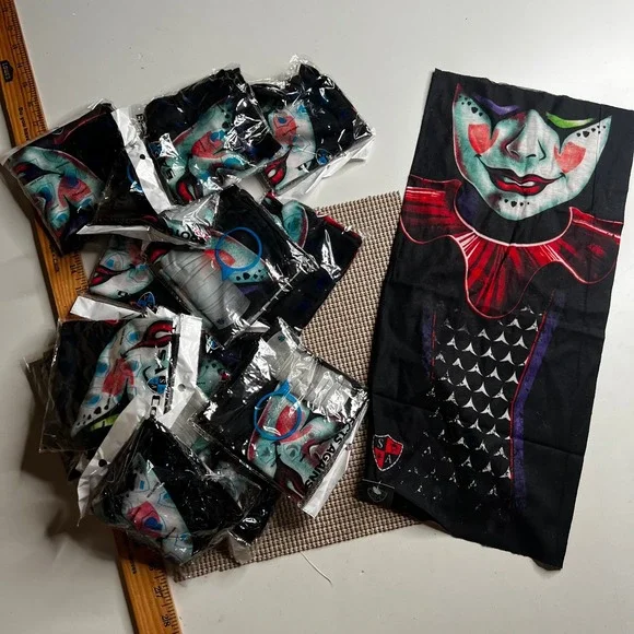 SA Fishing Face Shield Evil Clown Neck Gaiter Bandana Black Multi RN 161116