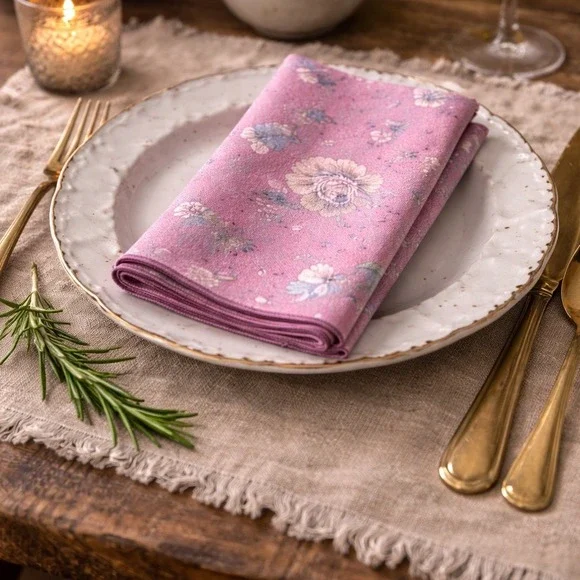 Vintage Pink Floral Cloth Napkins Set of 6 Cottagecore‎ Shabby Chic Tableware