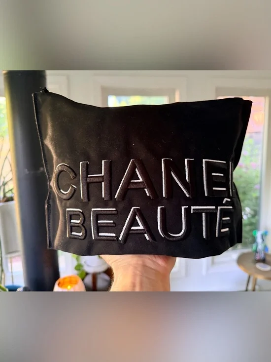 Chanel Beaute black-and-white Branded Cosmetic Pouch. Comes NEW in Original Box