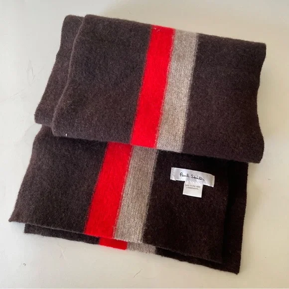 Paul Smith Brown Colorblock 100% Pure New Lambswool Scarf