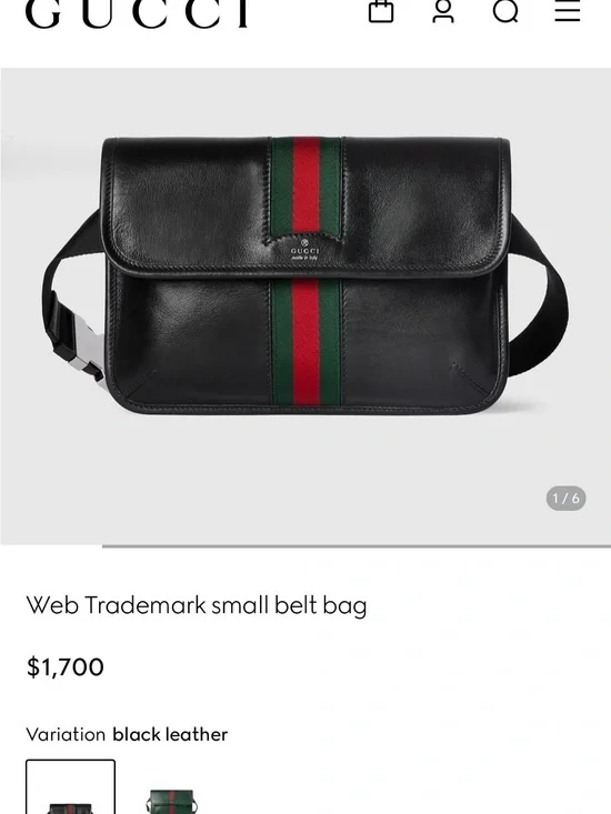 Gucci Black Leather Belt Bag with Green-Red Web Stripe
