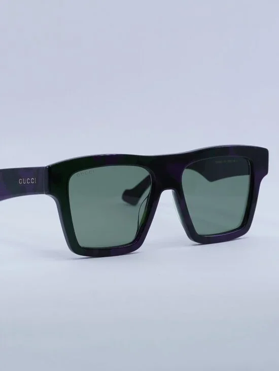 Gucci GG0962S 014 Sunglasses Purple Square Frame, Green Lenses
