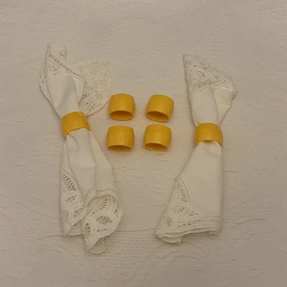 Vintage Yellow Napkin Rings Set of 6 Glossy Plastic Barrel Table Decor MCM Style