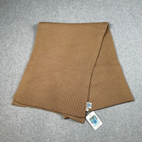 Portolano‎ 100% Extra Fine Merino Wool Rib Knit Camel Scarf Unisex Italy