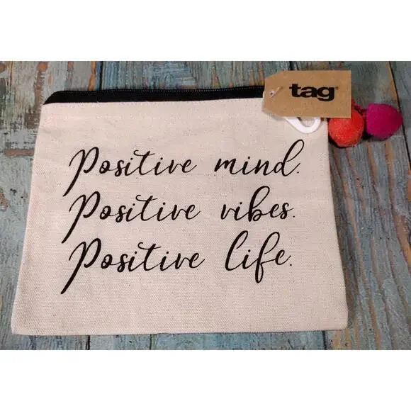 Positive Zip Pouch with Pom‎ Pom Accent