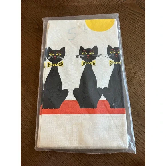 Vintage Futura Fashion Ware Black Cat Paper Table Cover 54x88 Mid Century Retro