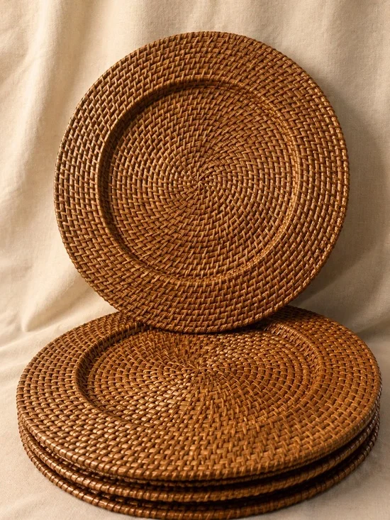 Woven Rattan Charger - set of 4 | Coastal | European Transitional | Table Decor
