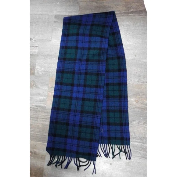 Polo Ralph Lauren Black Watch Plaid Lamb Wool Scarf Navy Green Italy